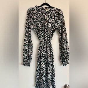 Boden Black and White Floral Long Sleeve Dress